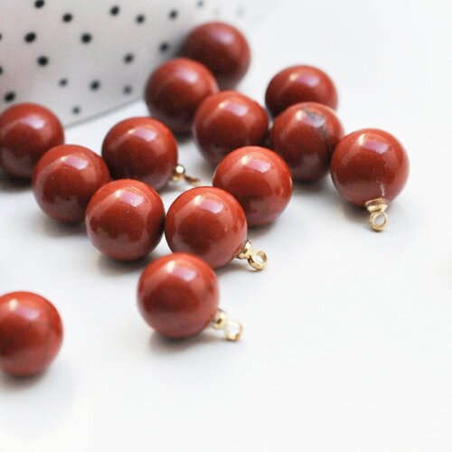 Pendentif goutte rond jaspe rouge naturel, support doré, création bijoux pierre naturelle, pendentif pierre naturelle, 14mm, x1, g4485