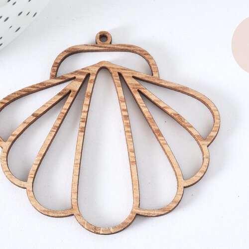Pendentif bois coquillage ajouré 56mm, création bijoux bois, x2 g7276