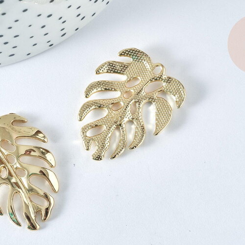 Pendentif feuille monstera zamac doré clair 34mm, feuille dorée pour création bijoux, x1 g7413