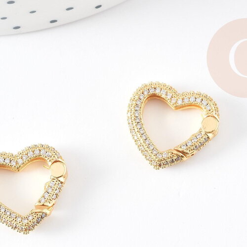 Fermoir à clapet coeur laiton doré et strass 18mm, x1 (g5243)