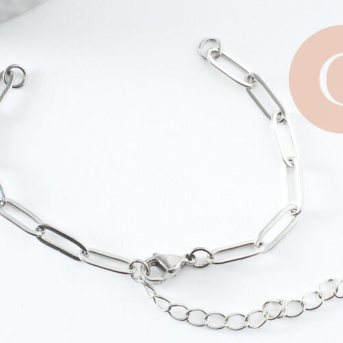 Base de bracelet unisexe chaine rectangle acier 304 inoxydable platine 4mm-14.5cm, x1 (g9497)