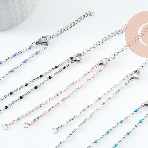 Base bracelet fin résine colorée acier 304 platine avec anneaux 2mm-16mm,x1 (g9494)
