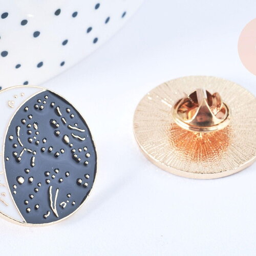 Broche pins croissant de lune mystique émail noir doré émail 26mm,broche dorée,décoration veste,x1 g6626