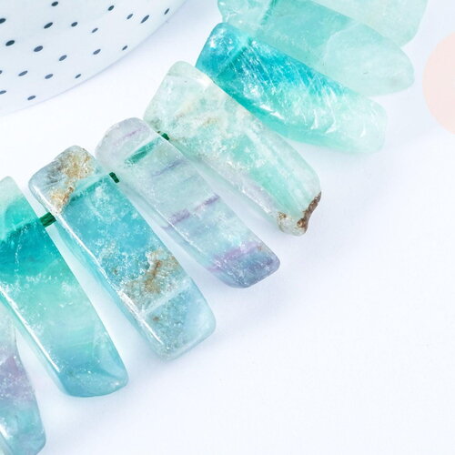Perle fluorite naturelle violet verte 35-42 mm, création bijou pierre naturelle x2 g6451