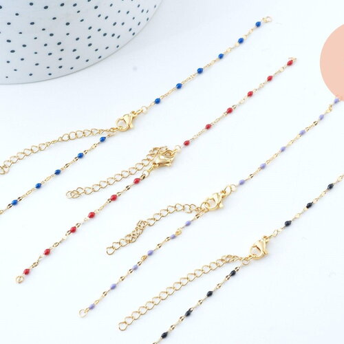 Bracelet réglable chaine résine colorée acier doré 14k 14.5cm, sans nickel,bracelet acier doré inoxydable, x1 g6074