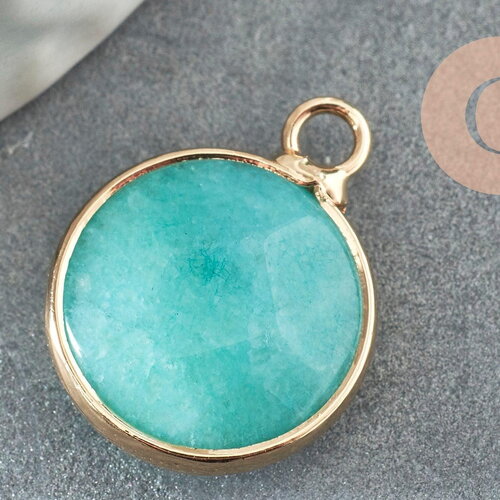 Pendentif rond amazonite naturelle 20mm,pendentif pierre naturelle pour création bijoux, x1 g0046