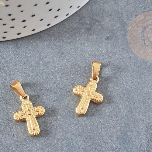Pendentif croix acier 304 doré inoxydable 19mm,breloque acier inoxydable doré pour création bijoux religion, x1 g2894