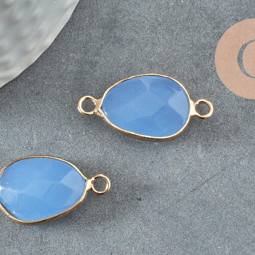 Pendentif connecteur jade naturel teinté bleu laiton doré 27.5mm,creation bijoux pierre naturelle, x1 g1030