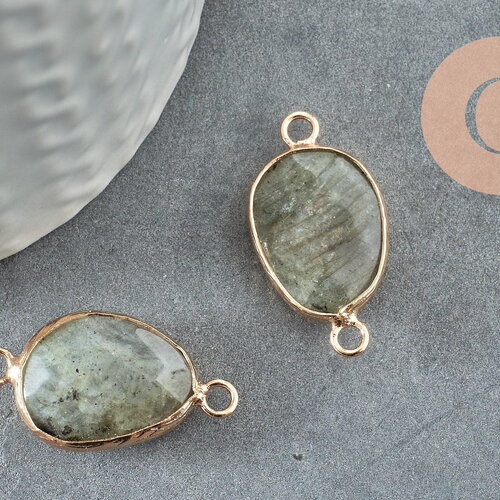 Pendentif connecteur labradorite naturelle laiton doré 27.5mm,creation bijou pierre naturelle, x1 g0308