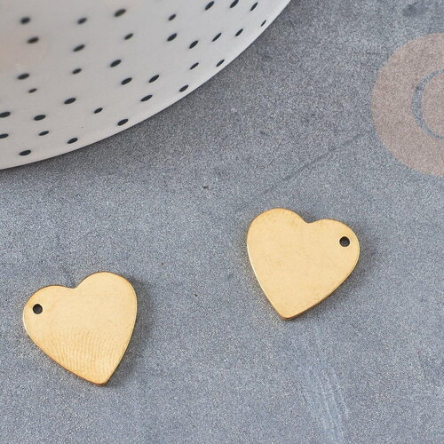 Pendentif coeur en acier inoxydable doré 15mm, x1 (g6029)