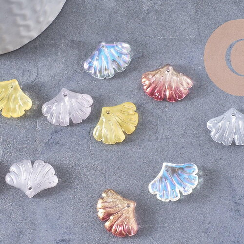 Pendentif feuille gingko verre multicolore 15x20mm,pendentif verre, 15x20mm,x10 (g3388)