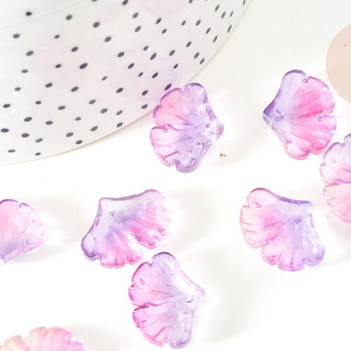 Pendentif verre feuille gingko rose violet 15x20mm,pendentif verre pour création bijoux, x10 (g8348)