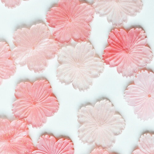 Pendentif acétate fleur rose paillettes,perles plastique,bijou fleur plastique, 20mm x5 (g4013)