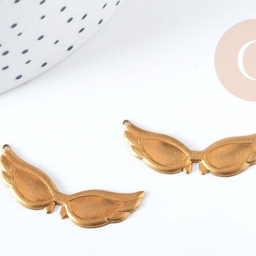 Pendentif ailes laiton brut 34mm, breloque en laiton brut pour fabrication de bijoux fantaisie x1 g8768