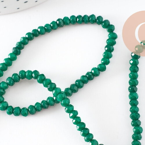 Perle abacus jade naturel rondelle vert foncé 4x2mm, perle pierre naturel facette pour création bijoux, fil de 36cm, x1 (g3665)
