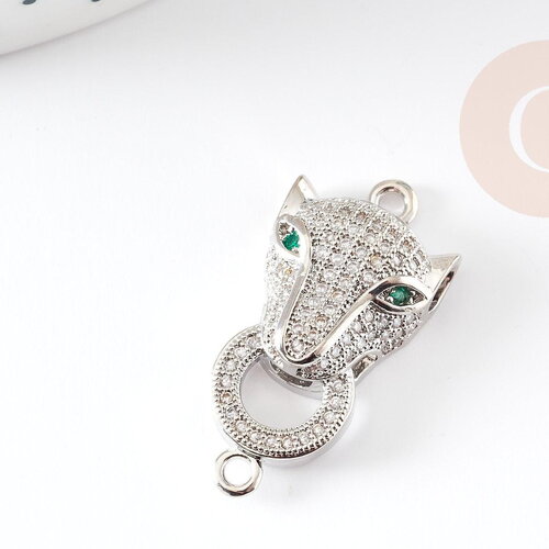 Connecteur léopard laiton doré et strass, pendentif qualité, pendentif doré, fermoir luxe,fabrication bijoux,29mm, x1 g4813