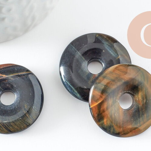 Pendentif donut oeil de tigre naturel 30mm, x1 (g4492)