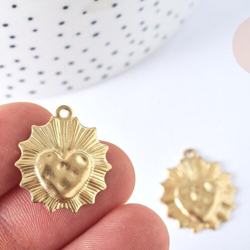 Pendentif médaille coeur laiton brut 23x20mm, x2 (g6924)