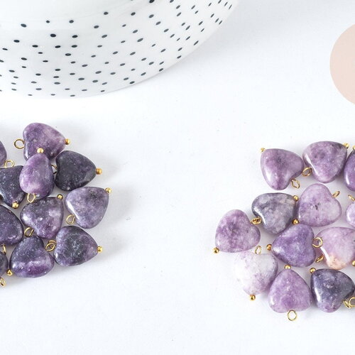 Pendentif cœur lépidolite pierre naturelle 15~15,5mm, pendentif pierre naturelle pour création de bijoux, x1 g7592