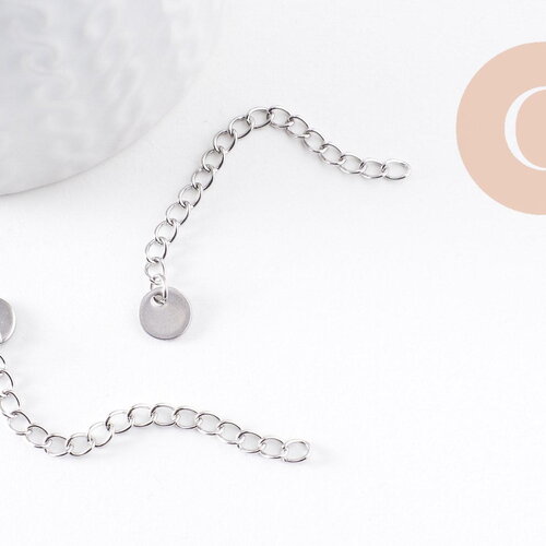 Chaine extension acier inoxydable platine avec breloque ronde de finition 57-60mm, x5 (g10055)