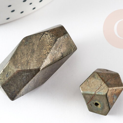 Perles pyrite géométrique, perles pyrite naturelle, grosse pyrite, x2 (g0404)