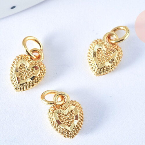 Pendentif coeur zamac doré10mm , brelolque coeur sans nickel, x5 g3688