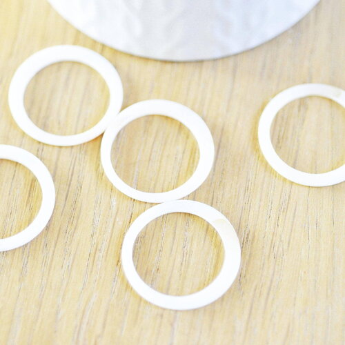 Perle anneau nacre blanche naturelle, fourniture créative, perle cercle, coquillage blanc, 25mm, x5 g2974