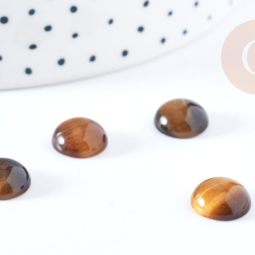 Cabochon rond oeil de tigre naturel 10mm, cabochon création bijoux pierre, x1 g8657