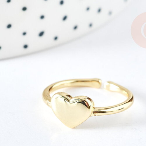 Bague cœur réglable laiton doré 18mm, x1 (g8442)