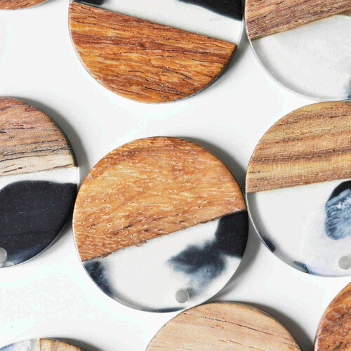 Pendentifs en bois de noyer résine taches, perle bois naturel, perle géométrique,perle rectangle,création bijoux bois,28mm, x2 g4199