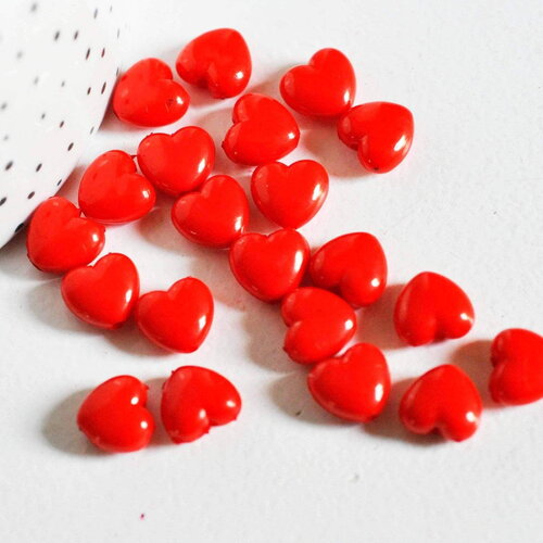 Perle coeur plastique rouge 10mm, x20 (g3491)
