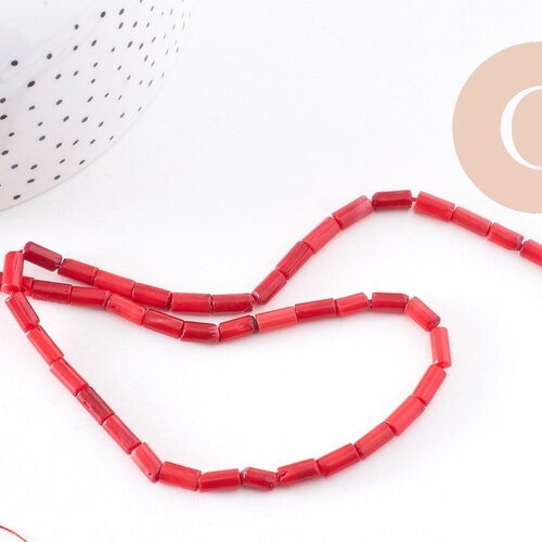 Perles tube corail en bambou de mer (imitation corail), corail teinté, 13mm, x1, le fil de 41cm (g3780)