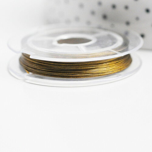 Fil nylon métallique acier doré foncé 0.38mm ,fabrication bijoux, fil bijoux, bobine de 9mètre, x1 g4445