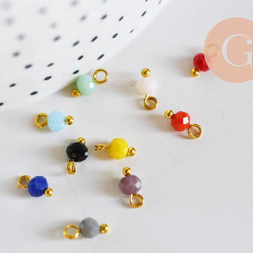 Pendentif rond doré carats cristal multicolore, pendentif doré cristal,8mm, x10 (g6224)