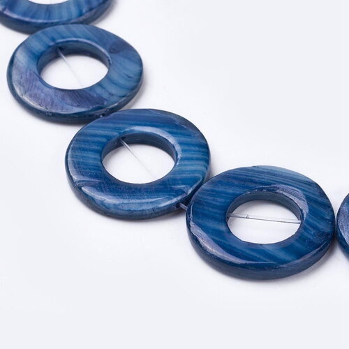 Perle ronde nacre bleue naturelle 24mm, perle disque coquillage bleu, coquillage bleu, fil de 36 cm x1 (g5846)