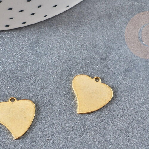 Pendentif médaille coeur acier doré 15.5mm, x1 (g4923)