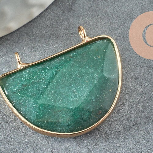 Pendentif demi-lune aventurine naturelle laiton doré 32mm,creation bijou pierre naturelle, x1 g0762