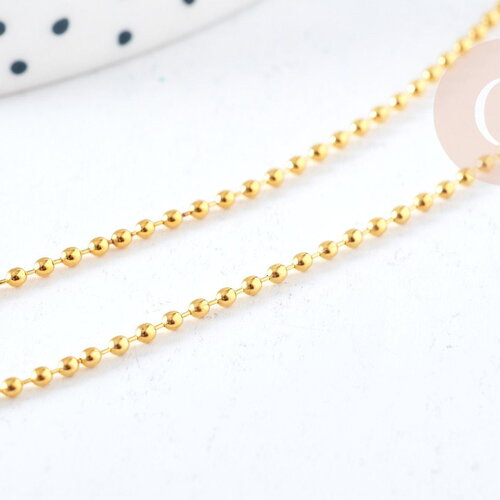 Chaine fine boule laiton doré facettes 45.5cm-1.5mm avec extension,chaine collier en laiton, chaine avec fermoir, x1 (g8586)