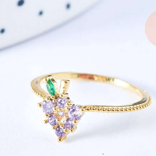 Bague fruit raisin laiton doré 16k zircons, x1 (g6579)