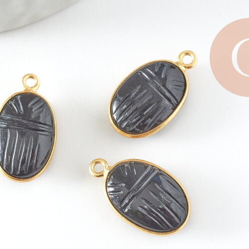 Pendentif scarabée onyx noire naturel argent 925 doré 18k 20mm, création bijou talisman en pierre x1 g9441