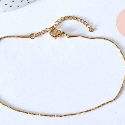 Chaine de cheville acier doré 14k chaine doree, bracelet chaîne fine,1mm,22.5cm, x1 g4281