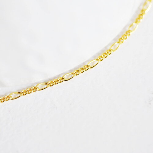 Chaine fine figaro 16k, fourniture créative, chaine bijou, création bijoux,chaine figaro,chaine dorée,1.8 mm, x 1 mètre g2604