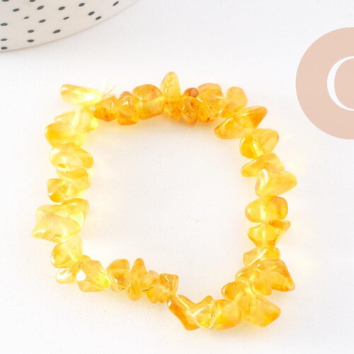 Bracelet élastique chips citrine naturelle chauffee 50mm, x1 (g5667)