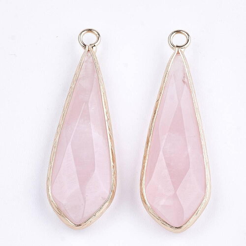 Pendentif goutte jade rose facettes doré,pendentif jade, pendentif pierre,jade naturel, jade teinté rose,31mm, x1 g2458