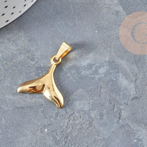 Breloque queue poisson acier 304 inoxydable doré 18k 26mm, création bijoux sirène acier inoxydable, x1 g5640