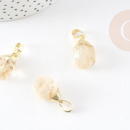 Pendentif goutte citrine facetté laiton doré 19-21mm,pendentif citrine, pendentif pierre naturelle, bijoux pierre x1 g3939