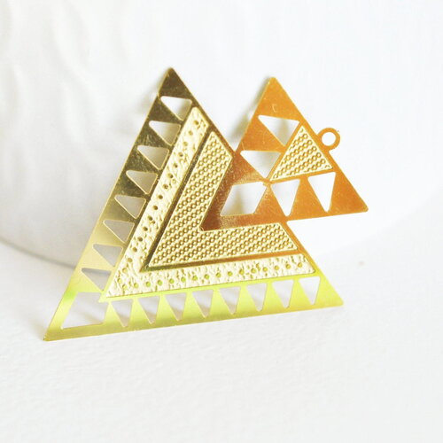 Pendentif triangle ethnique acier 201 inoxydable dore 45mm,breloque sans nickel pour création bijoux x2 g2922