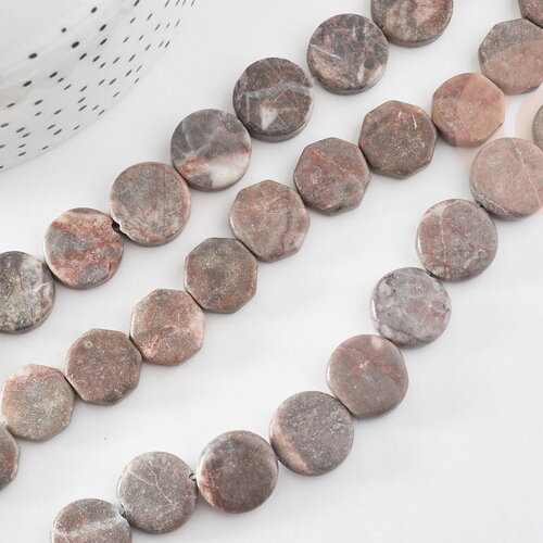 Perles disque jaspe zébré naturel beige marron 20mm,perles pierre naturelle création bijoux, perles jaspe naturel, x5 (g8270)