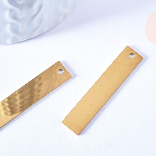 Pendentif rectangle acier doré inoxydable 304 à graver 40x8mm, x1 (g6794)