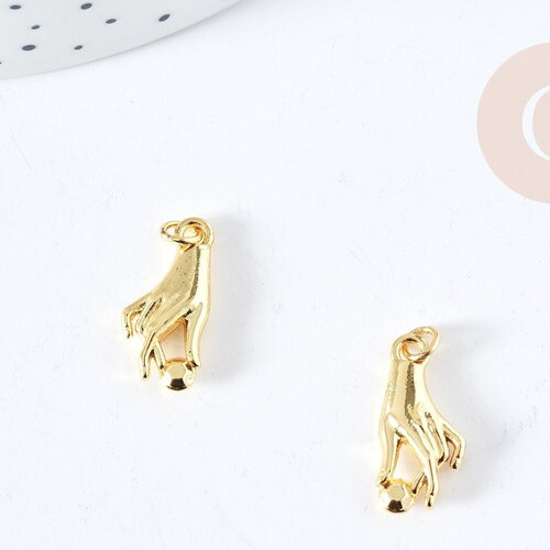 Breloque main zamac doré 18k 18.5mm,sans nickel,création bijoux chance, pendentif chance, x1 g8789